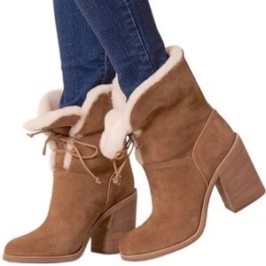 UGG Jerene Chestnut Suede Shearling Lace-Up Heeled Boots